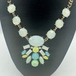 Gold Chain Bib Necklace With Colorful Glass Jewels Statement Piece Adjustable Le